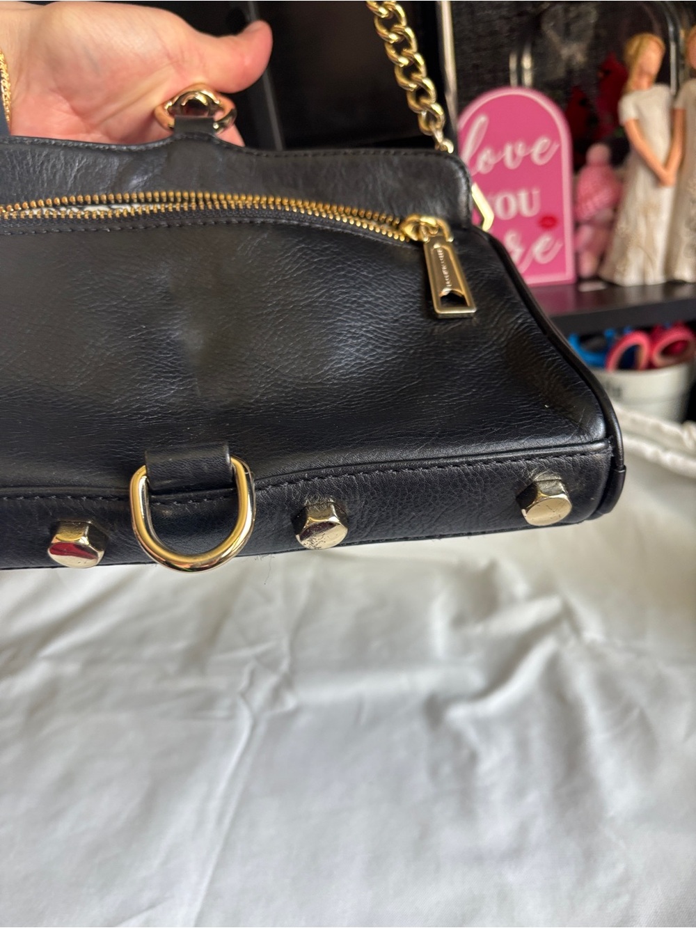 Rebecca Minkoff Black Leather Shoulder Bag with Gold Chain - Picture 11 of 11